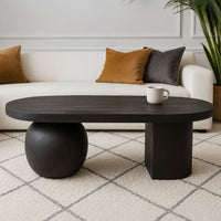 Uri 38 Inch Oval Coffee Table, Mango Wood Full and Half Spherical Leg, Sandblasted Black UPT-317171
