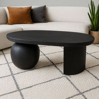 Uri 38 Inch Oval Coffee Table, Mango Wood Full and Half Spherical Leg, Sandblasted Black UPT-317171
