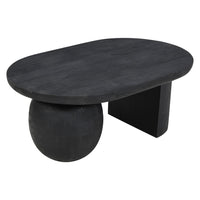 Uri 38 Inch Oval Coffee Table, Mango Wood Full and Half Spherical Leg, Sandblasted Black UPT-317171