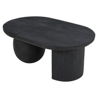 Uri 38 Inch Oval Coffee Table, Mango Wood Full and Half Spherical Leg, Sandblasted Black UPT-317171