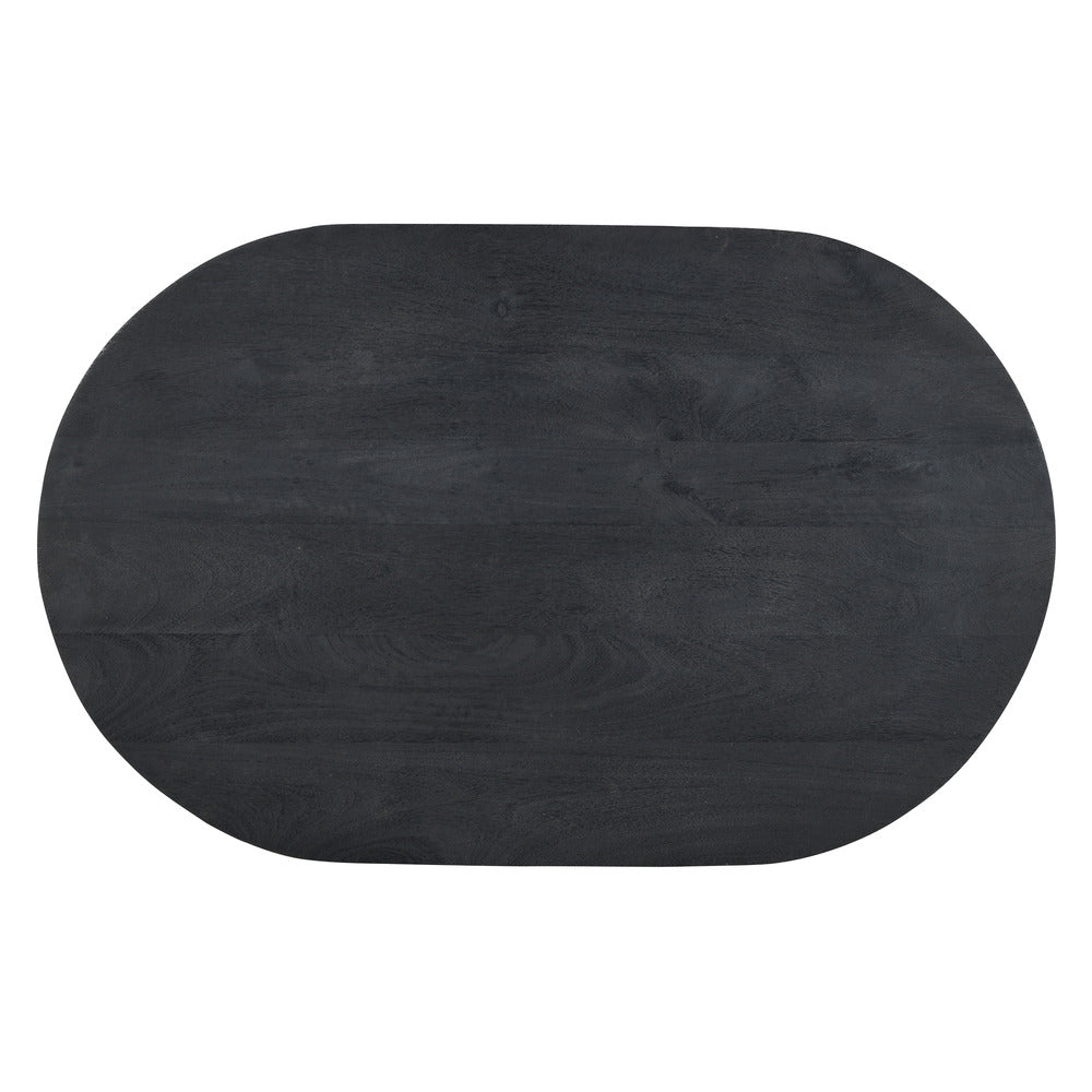 Uri 38 Inch Oval Coffee Table, Mango Wood Full and Half Spherical Leg, Sandblasted Black UPT-317171