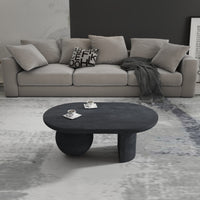 Uri 38 Inch Oval Coffee Table, Mango Wood Full and Half Spherical Leg, Sandblasted Black UPT-317171