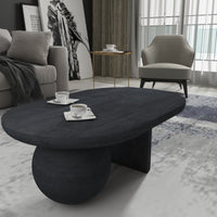 Uri 38 Inch Oval Coffee Table, Mango Wood Full and Half Spherical Leg, Sandblasted Black UPT-317171
