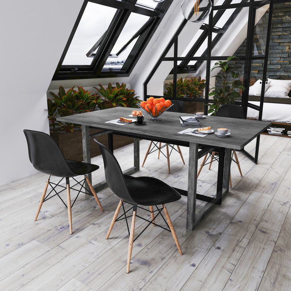 St Tropez Dining Table, 72 Inch Rectangular Mango Wood Top with Iron Trestle Base, 6 Seater, Gray and Black UPT-317653