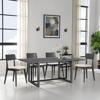 St Tropez Dining Table, 72 Inch Rectangular Mango Wood Top with Iron Trestle Base, 6 Seater, Gray and Black UPT-317653