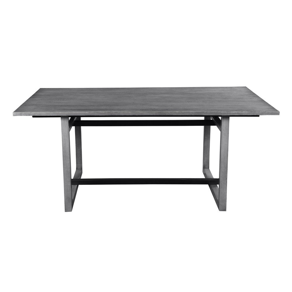 St Tropez Dining Table, 72 Inch Rectangular Mango Wood Top with Iron Trestle Base, 6 Seater, Gray and Black UPT-317653