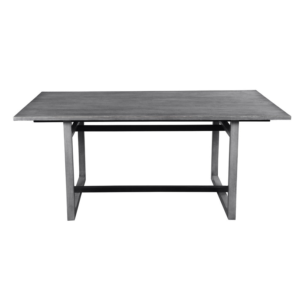 St Tropez Dining Table, 72 Inch Rectangular Mango Wood Top with Iron Trestle Base, 6 Seater, Gray and Black UPT-317653