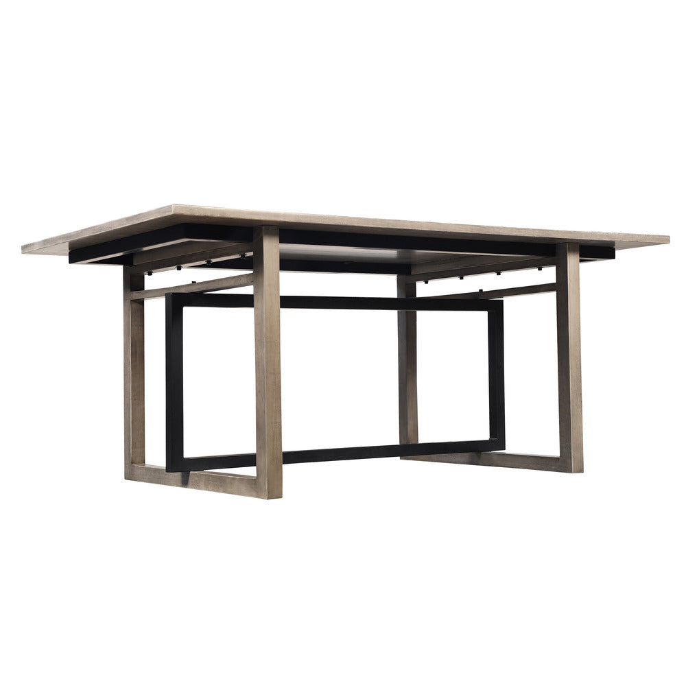 Dining Table, 72 Inch Rectangular Mango Wood Top with Iron Trestle Base, 6 Seater, Gray and Black UPT-317653