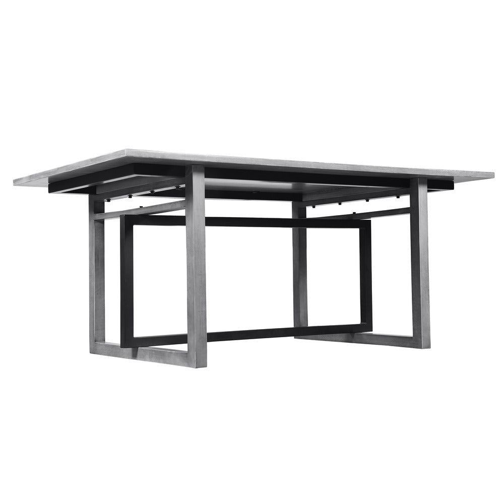 St Tropez Dining Table, 72 Inch Rectangular Mango Wood Top with Iron Trestle Base, 6 Seater, Gray and Black UPT-317653