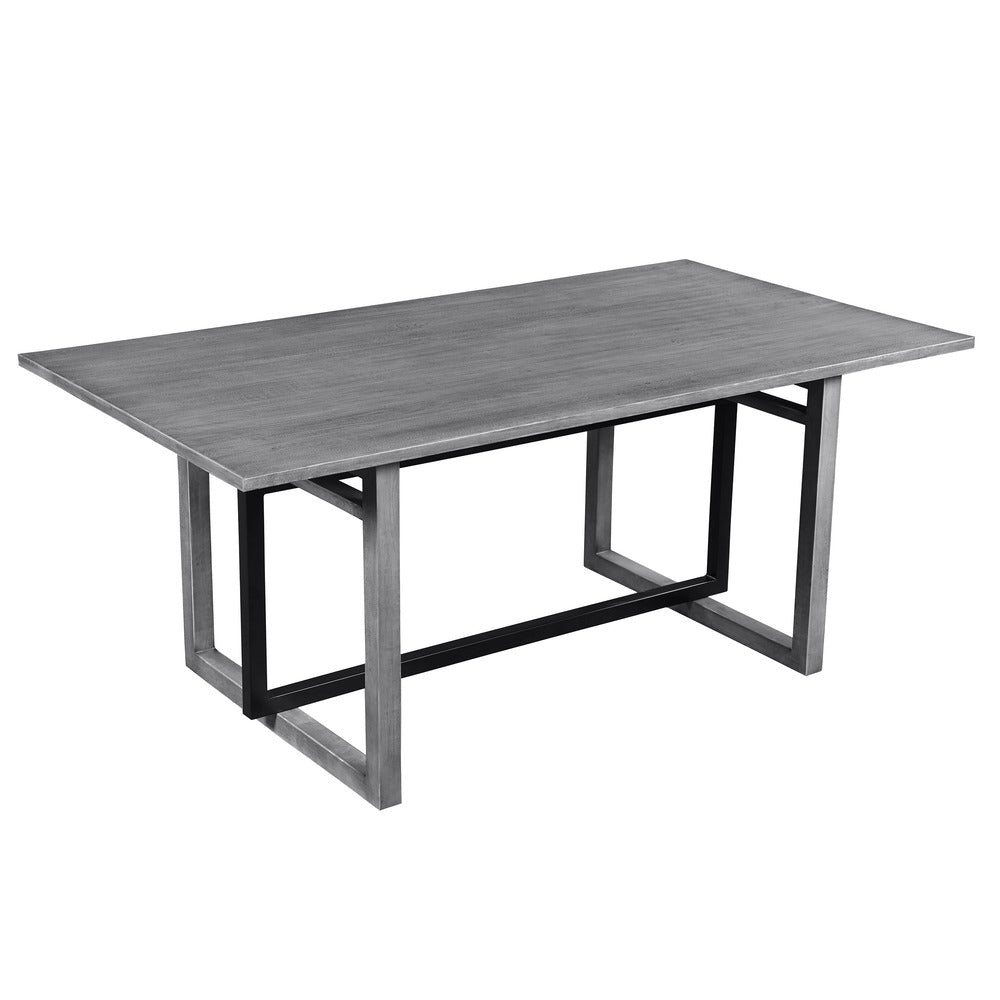 St Tropez Dining Table, 72 Inch Rectangular Mango Wood Top with Iron Trestle Base, 6 Seater, Gray and Black UPT-317653