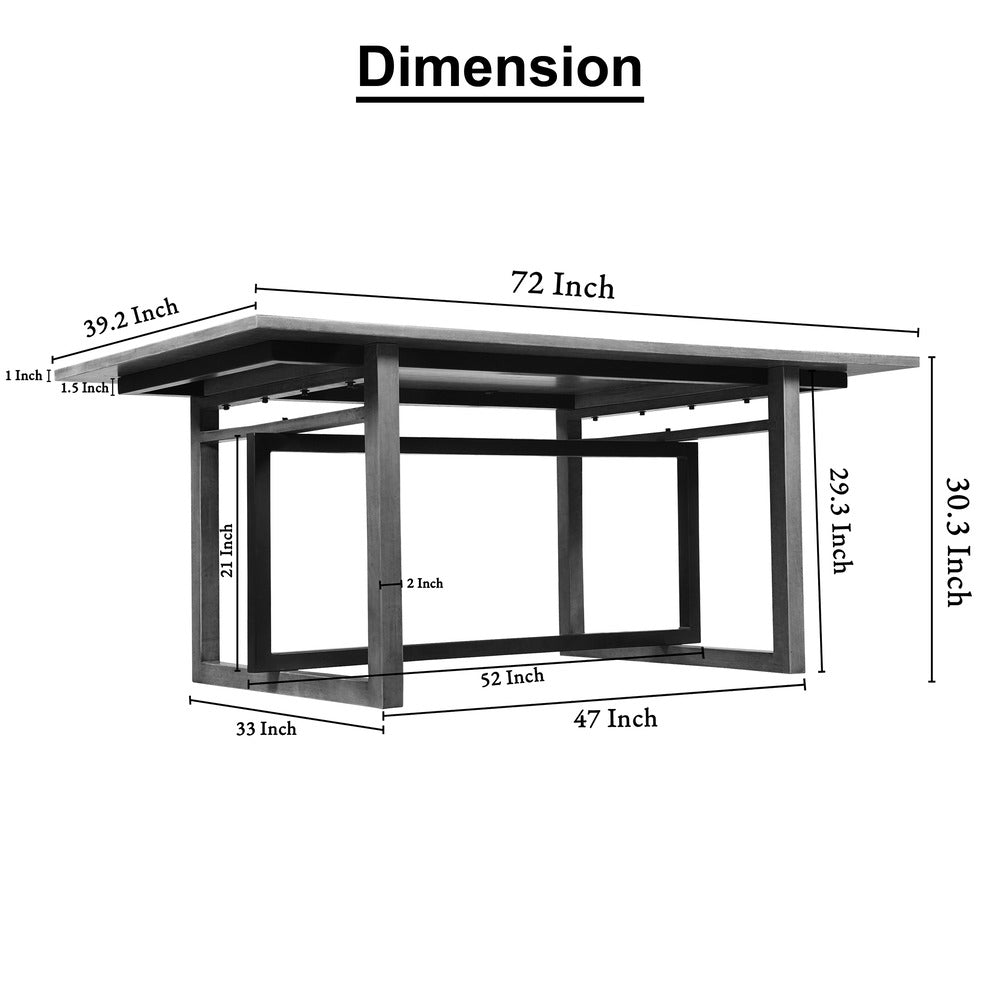 St Tropez Dining Table, 72 Inch Rectangular Mango Wood Top with Iron Trestle Base, 6 Seater, Gray and Black UPT-317653