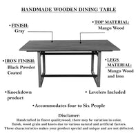 St Tropez Dining Table, 72 Inch Rectangular Mango Wood Top with Iron Trestle Base, 6 Seater, Gray and Black UPT-317653