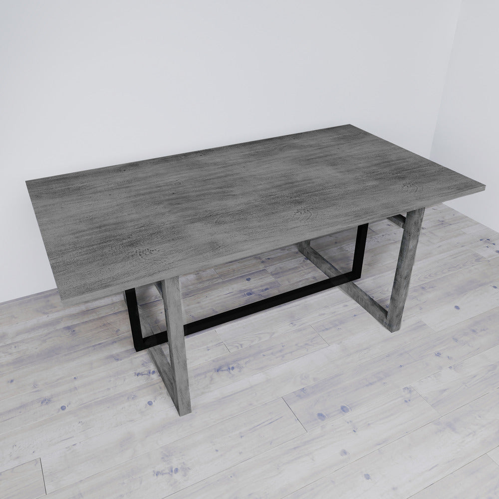 St Tropez Dining Table, 72 Inch Rectangular Mango Wood Top with Iron Trestle Base, 6 Seater, Gray and Black UPT-317653