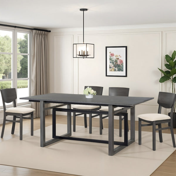 St Tropez Dining Table, 72 Inch Rectangular Mango Wood Top with Iron Trestle Base, 6 Seater, Gray and Black UPT-317653