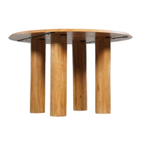 Dining Table, 48 Inch Round Top, Mango Wood Natural Brown, 4 Column Pillar Legs