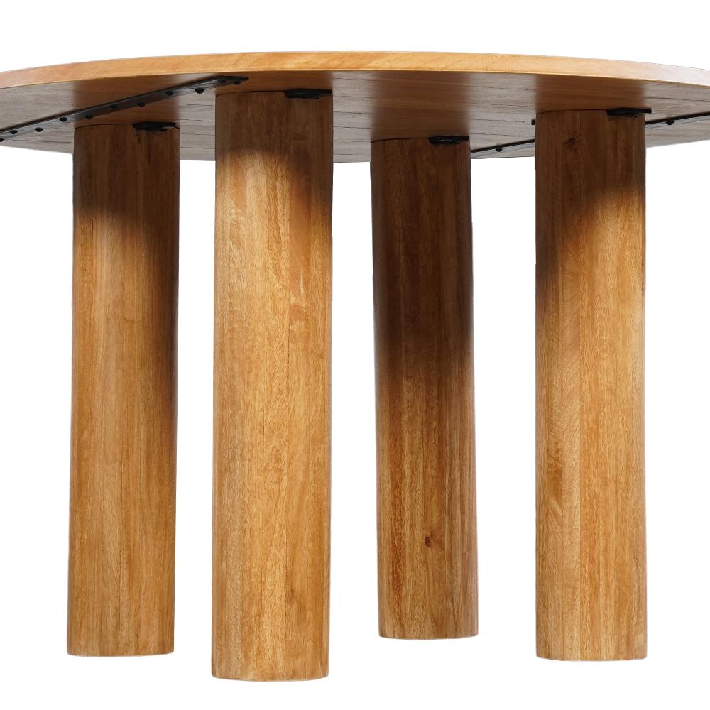 Dining Table, 48 Inch Round Top, Mango Wood Natural Brown, 4 Column Pillar Legs