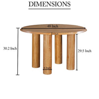 Dining Table, 48 Inch Round Top, Mango Wood Natural Brown, 4 Column Pillar Legs