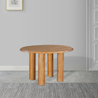 Dining Table, 48 Inch Round Top, Mango Wood Natural Brown, 4 Column Pillar Legs