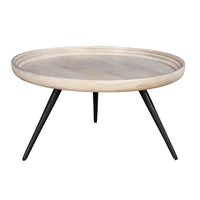 Urban Chic Coffee Table 30 Inch Round Tray Top, Handcrafted Washed White Mango Wood - UPT-317655