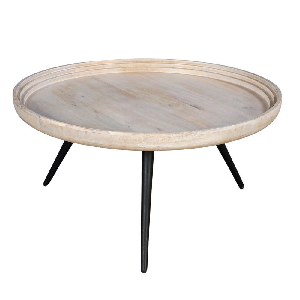 Urban Chic Coffee Table 30 Inch Round Tray Top, Handcrafted Washed White Mango Wood - UPT-317655