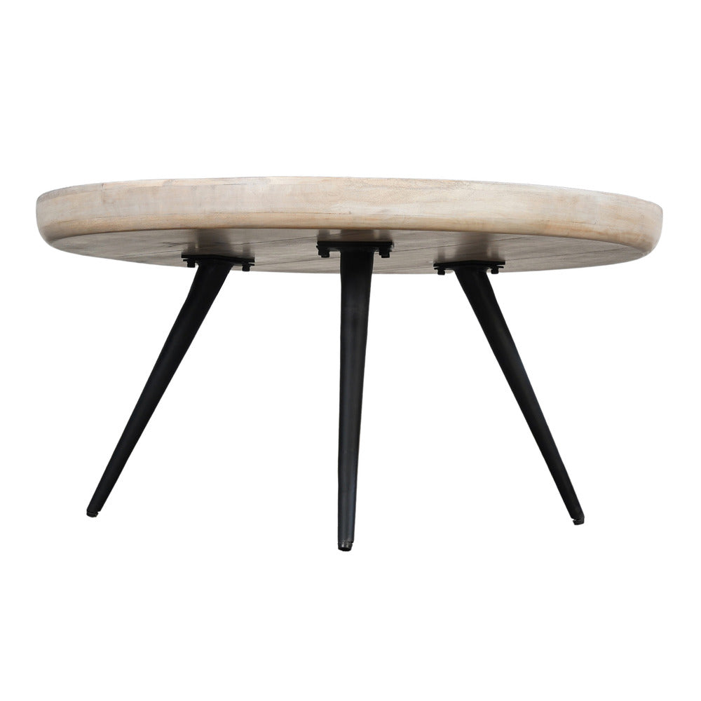 Urban Chic Coffee Table 30 Inch Round Tray Top, Handcrafted Washed White Mango Wood - UPT-317655