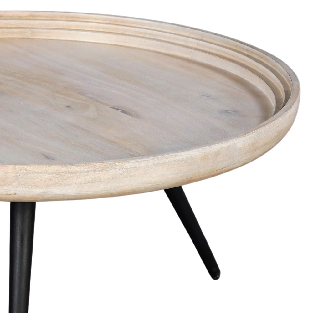 Urban Chic Coffee Table 30 Inch Round Tray Top, Handcrafted Washed White Mango Wood - UPT-317655