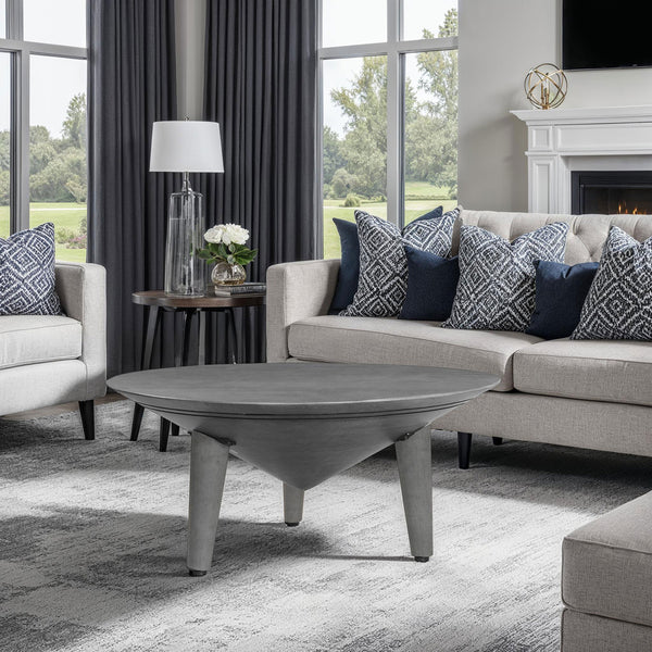 Venus 28 Inch Coffee Table with 3 Tapered Splayed Legs, Gray Mango Wood - UPT-317656