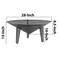 Venus Coffee Table, 28 Inch Bowl Top with 3 Tapered Splayed Legs, Antique Gray Mango Wood - UPT-317656