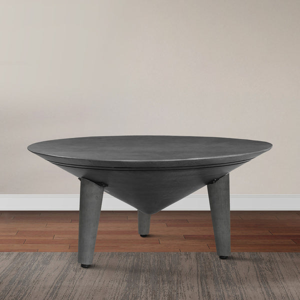 Venus Coffee Table, 28 Inch Bowl Top with 3 Tapered Splayed Legs, Antique Gray Mango Wood - UPT-317656