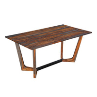 Myra 6 Seater Dining Table, 67" Rectangular Top in Walnut Brown and Antique Gray Sheesham Wood, Black Metal Base - UPT-318398