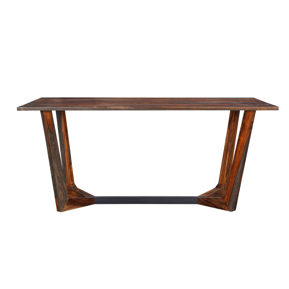 Myra 6 Seater Dining Table, 67" Rectangular Top in Walnut Brown and Antique Gray Sheesham Wood, Black Metal Base - UPT-318398
