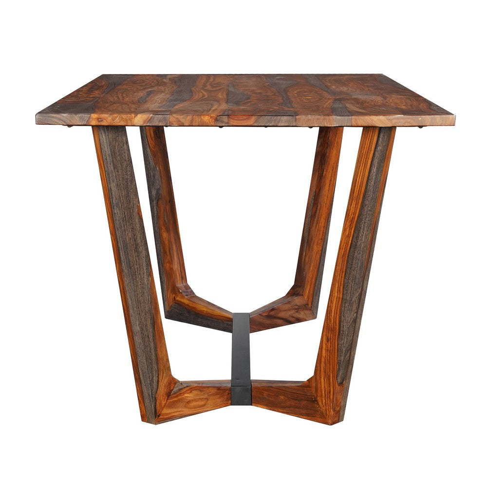 Myra 6 Seater Dining Table, 67" Rectangular Top in Walnut Brown and Antique Gray Sheesham Wood, Black Metal Base - UPT-318398