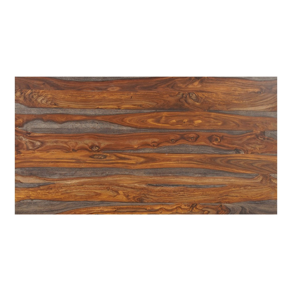 Myra 6 Seater Dining Table, 67" Rectangular Top in Walnut Brown and Antique Gray Sheesham Wood, Black Metal Base - UPT-318398