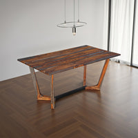 Myra 6 Seater Dining Table, 67" Rectangular Top in Walnut Brown and Antique Gray Sheesham Wood, Black Metal Base - UPT-318398