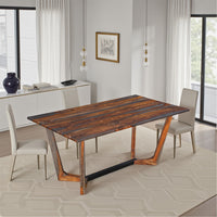 Myra 6 Seater Dining Table, 67" Rectangular Top in Walnut Brown and Antique Gray Sheesham Wood, Black Metal Base - UPT-318398