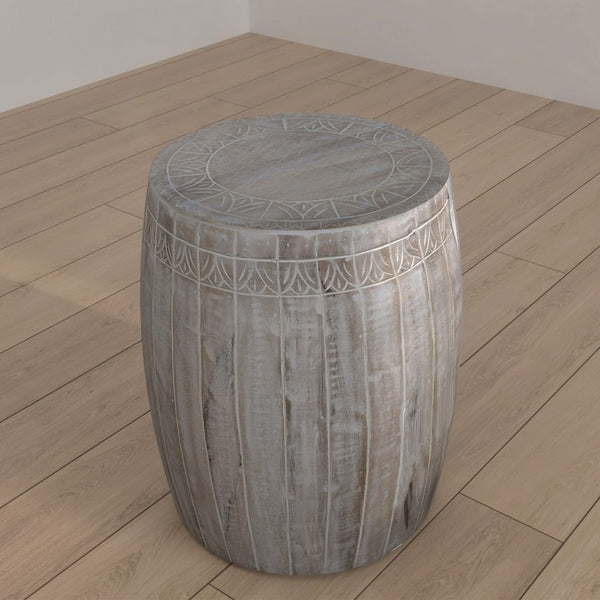 Serenity Side End Table with 16 Inch Round Top, In Antique White Mango Wood - UPT-319226