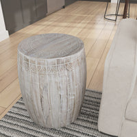 Serenity Side End Table with 16 Inch Round Top, In Antique White Mango Wood - UPT-319226