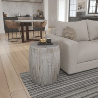 Serenity Barrel Side End Table with 18 Inch Round Top, In Antique White Mango Wood - UPT-319226