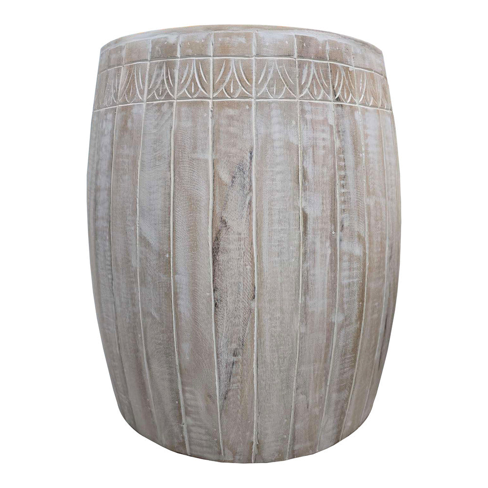 Serenity Side End Table with 16 Inch Round Top, In Antique White Mango Wood - UPT-319226