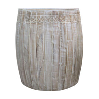 Serenity Barrel Side End Table with 18 Inch Round Top, In Antique White Mango Wood - UPT-319226