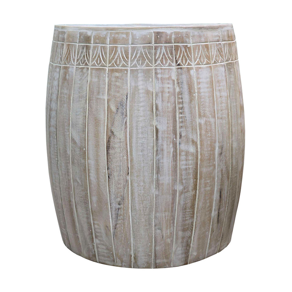 Serenity Side End Table with 16 Inch Round Top, In Antique White Mango Wood - UPT-319226