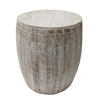 Serenity Barrel Side End Table with 18 Inch Round Top, In Antique White Mango Wood - UPT-319226