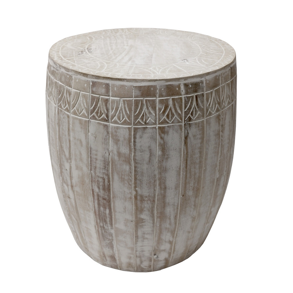 Serenity Side End Table with 16 Inch Round Top, In Antique White Mango Wood - UPT-319226