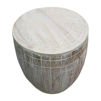 Serenity Side End Table with 16 Inch Round Top, In Antique White Mango Wood - UPT-319226
