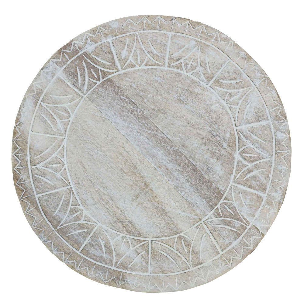 Serenity Side End Table with 16 Inch Round Top, In Antique White Mango Wood - UPT-319226