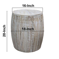 Serenity Barrel Side End Table with 18 Inch Round Top, In Antique White Mango Wood - UPT-319226