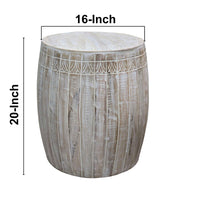 Serenity Side End Table with 16 Inch Round Top, In Antique White Mango Wood - UPT-319226