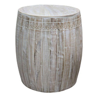 Serenity Side End Table with 16 Inch Round Top, In Antique White Mango Wood - UPT-319226
