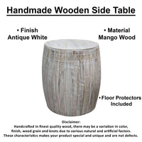 Serenity Side End Table with 16 Inch Round Top, In Antique White Mango Wood - UPT-319226