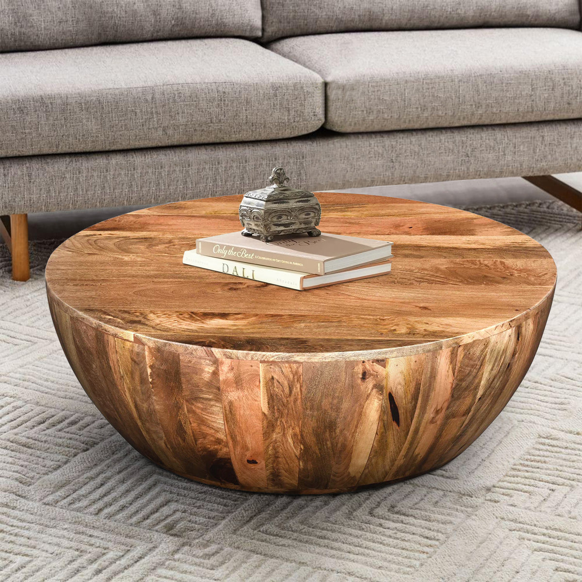 Arthur Mango Wood Coffee Table In Round Shape, Dark Brown - UPT-32180